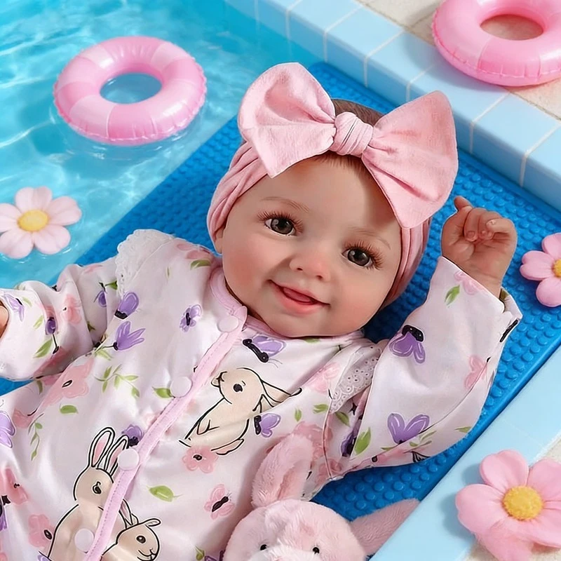 45 cm große Reborn-Mädchenpuppe, lächelnder weicher Baumwollkörper mit blauen Augen, Kinderspielzeug, Geschenke