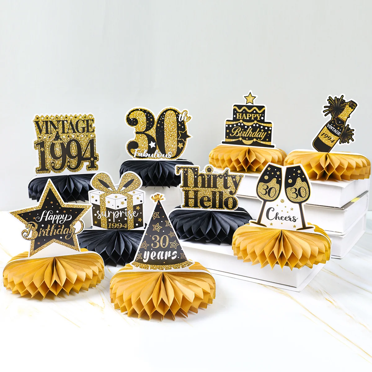 Black Gold Birthday Honeycomb Ornament Happy 30th 40th 50th Birthday Party Decoration Adult 30 40 50 Years Old Party Supplies