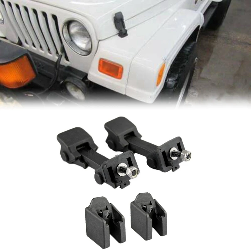 2 Pair Front Hood Latch Catch & Bracket 55395653AF 55395652AC For Jeep Wrangler JK 2007-2018