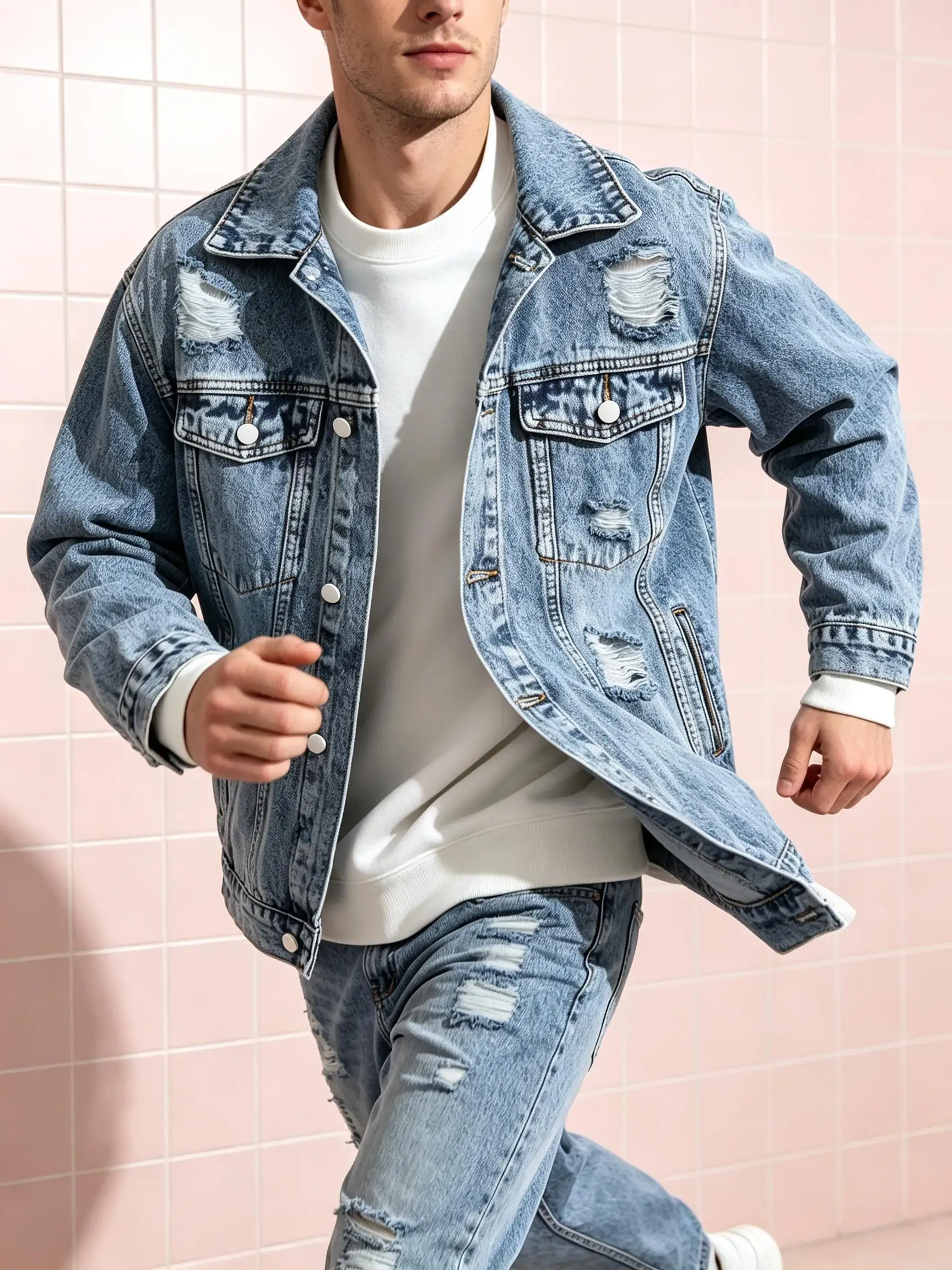 Men Y2K Heavy Washed Denim Coat, Hip Hop American Street Style Jacket, Nice Gift For Boyfriend