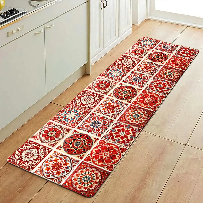 Summer Beach Cocktail Kitchen Runner Rug Tropical Palm Floral Fruity Beverage Sunset Art Printed Long Floor Mat for Bar Space