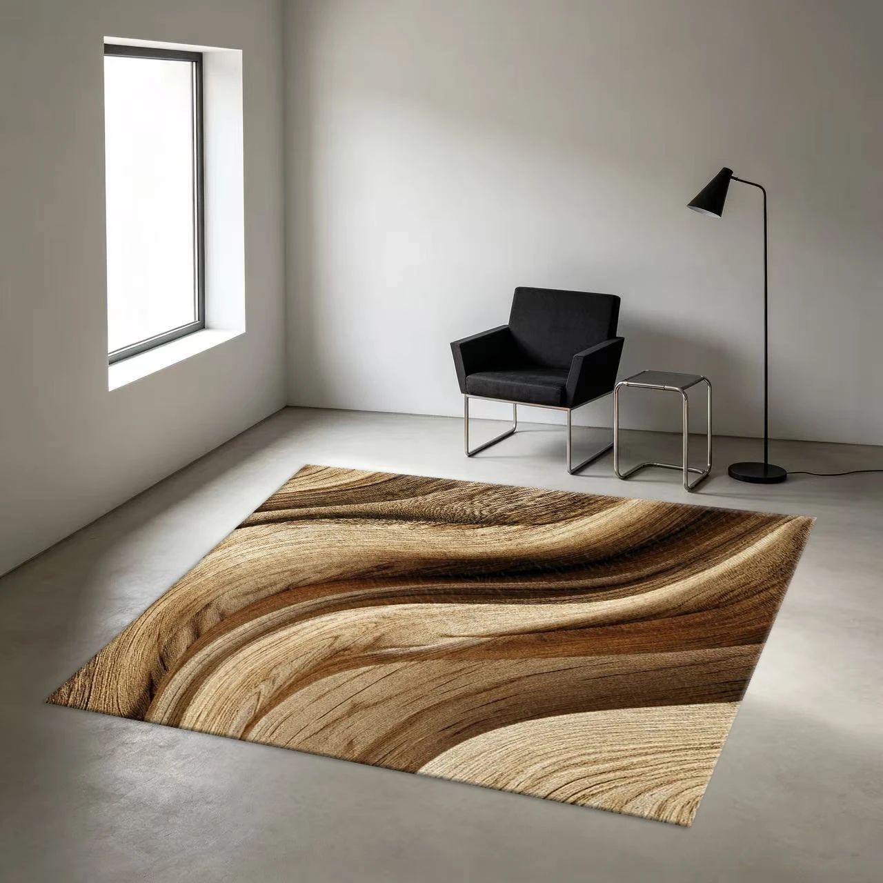 Abstract Wood Grain Swirl Carpet Floor Mat Modern Art Style Square Carpet Soft Non-Slip Floor Mat Suitable for Home Living Spaces