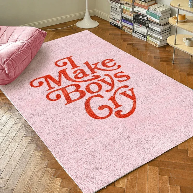 

Pink Living Room Large Area Decorative Carpet Red Letter Girl Bedroom Carpet Minimalist Design Home Dedicated Rug Plush Soft Rug