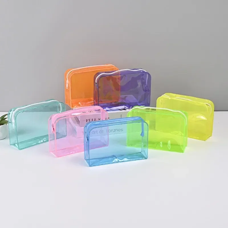 Candy Color Transparent Cosmetic Bag PVC Waterproof Large Capacity Makeup Bag Travel Skincare Toiletries Storage Bag Wash Case