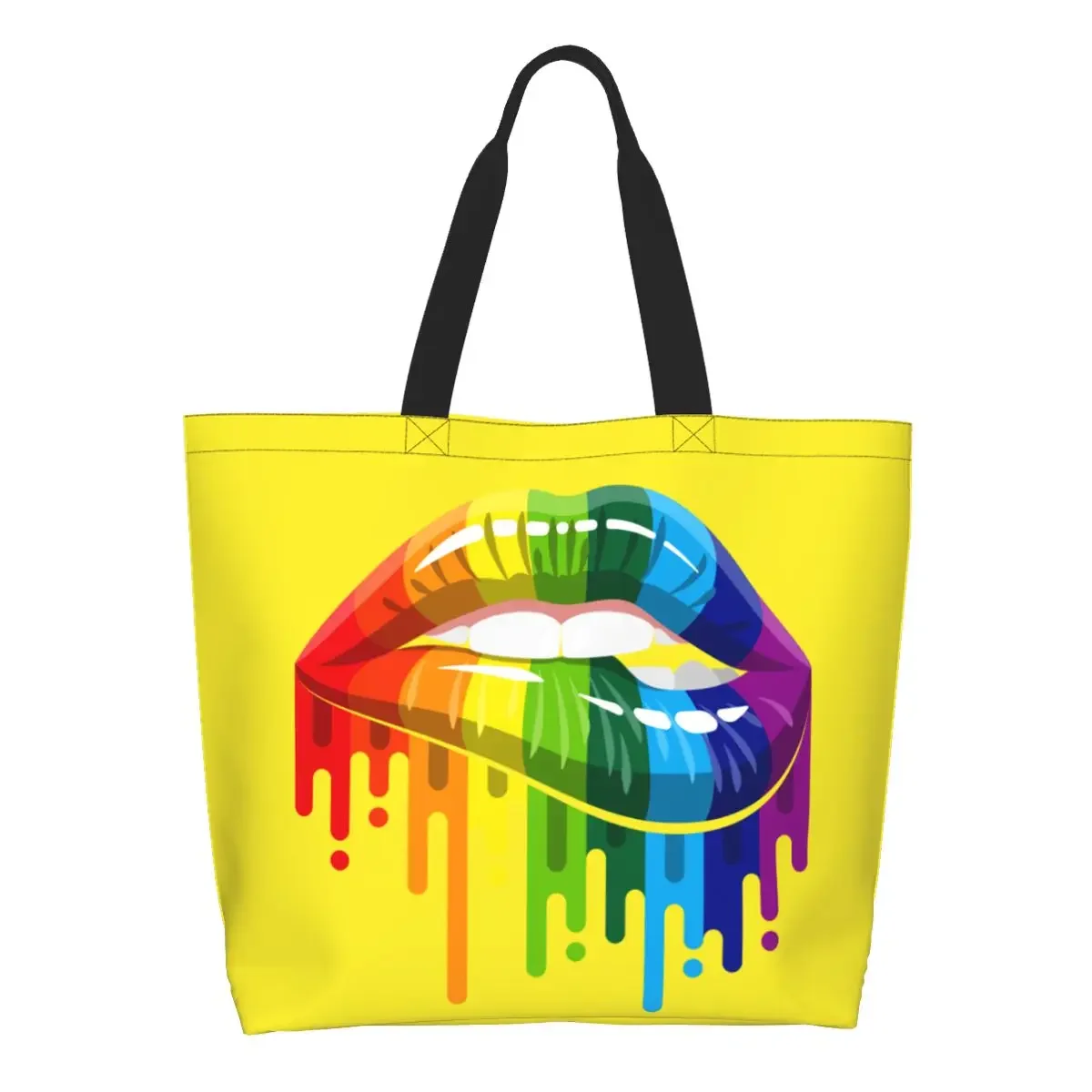 Custom Rainbow Lips Pride LGBT Shopping Canvas Bag Women Recycling Big Capacity Grocery Gay Lesbian Shopper Tote Bags