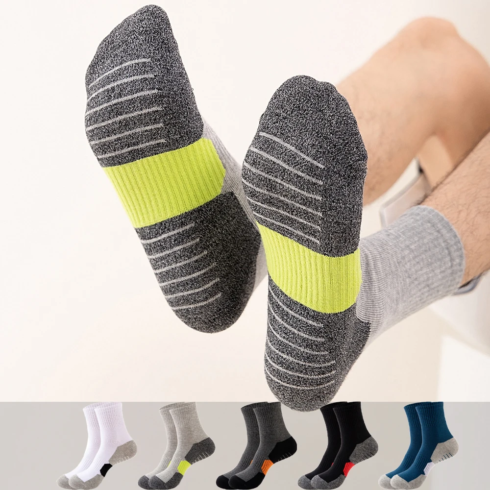 

5 Pairs Men Women Cotton Running Thick Towel Bottom Hiking Sports Sock Ankle-In-Tube Tennis Walking Badminton Socks, Balck, Grey