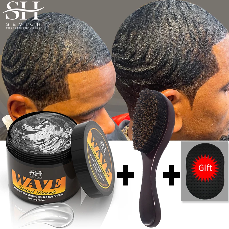 Wave gel de cabelo para homens negros, ondas profundas, pomada de óleo com escova forte, controle de frizz, esporte, 360, 2024