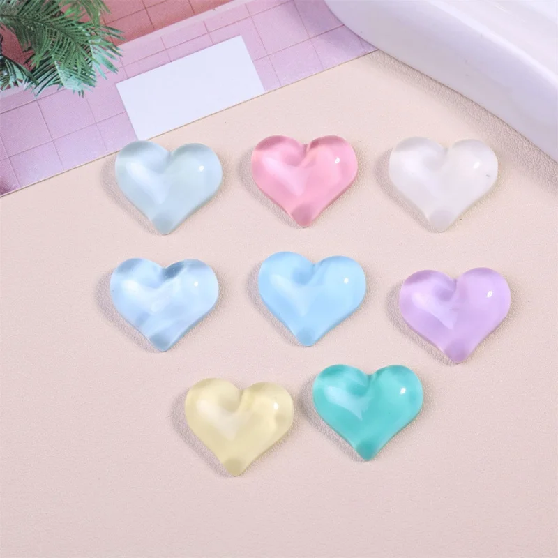 Summer style 100pcs/lot color print cartoon hearts shape resin cabochon beads diy jewelry garment hair accessory