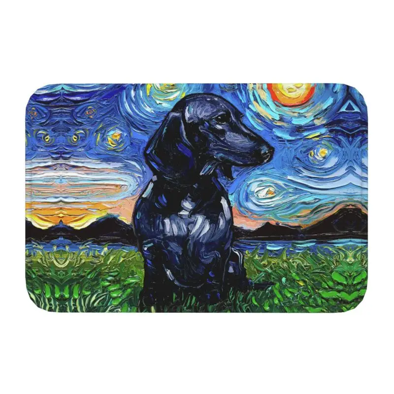 Dacshund Starry Night Art Front Door Floor Entrance Mat Indoor Badger Sausage Wiener Dog Bath Kitchen Doormat Garden Carpet Rug