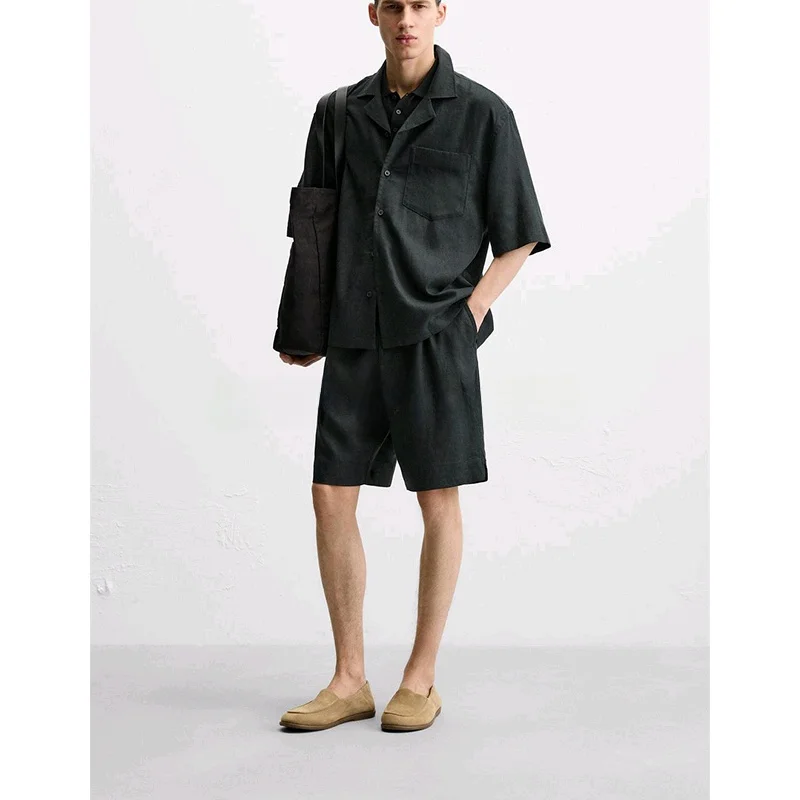 

Свободный крой Linen Blend ort Sve Bowling irt Men's Faion Urban Sle Summer irt Warmth Function Casual irt