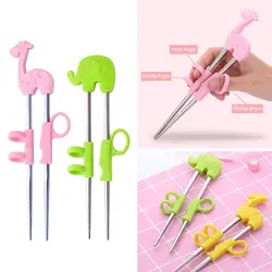 1Pair Kids Learning Training Chopsticks Cartoon Cute Silicone Animal Stainless Steel Food Sticks Detachable Reusable Tableware