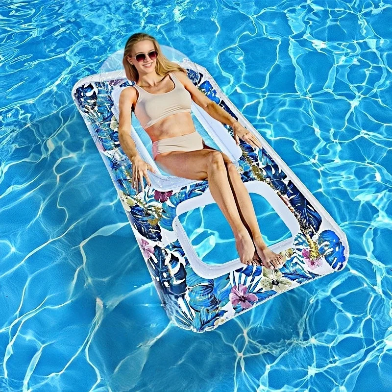 

Water Inflatable Floating Bed Foldable Water Striped Hammock， Adult Amusement Double Hole Lounge Chair Floating Bed, Water Park