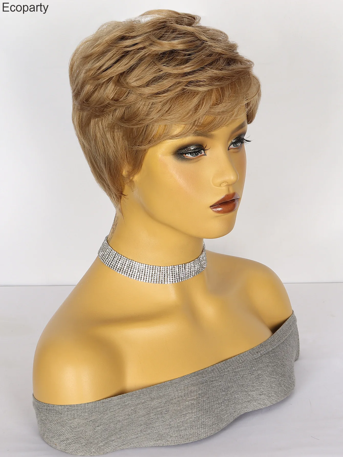 Cosplay Wigs Ladies Fashion Short Head Set Brown Blonde Partial Short Curly Hair High Temperature Silk Synthetic Hair Wig