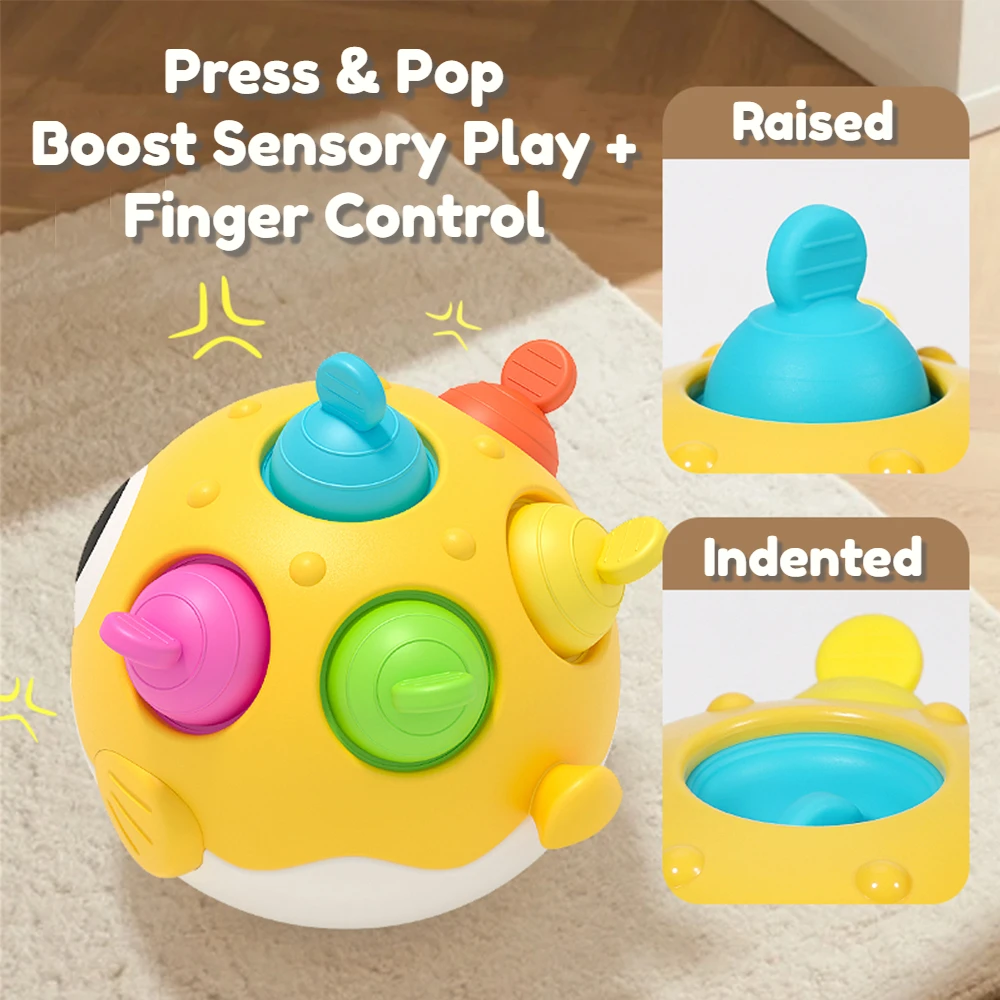 Kugelfisch Baby Roly-Poly Rasselspielzeug mit Beißringknopf, motorische Fähigkeiten, Hand-Auge-Koordination, frühes Lernspielzeug, Geschenk für Neugeborene