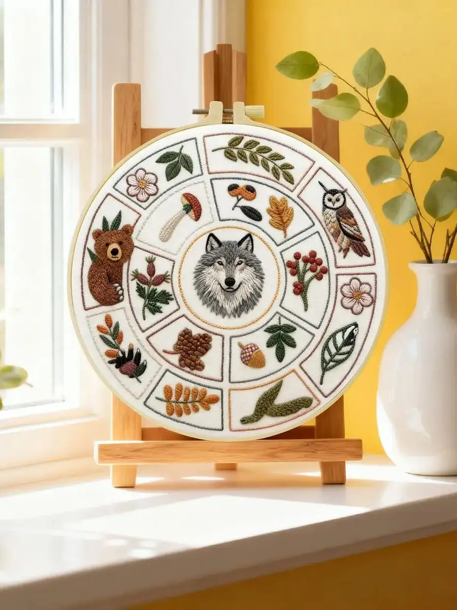 1 Stück 20X20CM/15X15CM 7,87/6,3 Zoll Tier- und Pflanzen-Stickerei-Starter-Kit DIY-Kit DIY-Stickerei-Set Handarbeiten – Detail 6