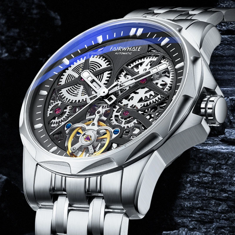 

New Waterproof Fully Automatic Tourbillon Watch Fashion Men's Mechanical Watch Skeleton Luxury Stainless Steel Watch