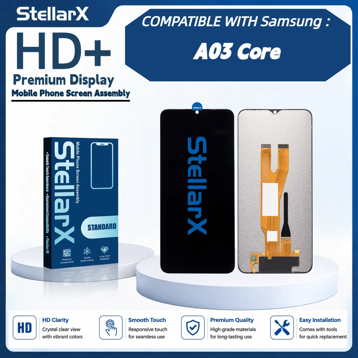 StellarX HD+ High Resolution Display Screen Replacement for Samsung A03 Core LCD Assembly Without Frame  with free tools