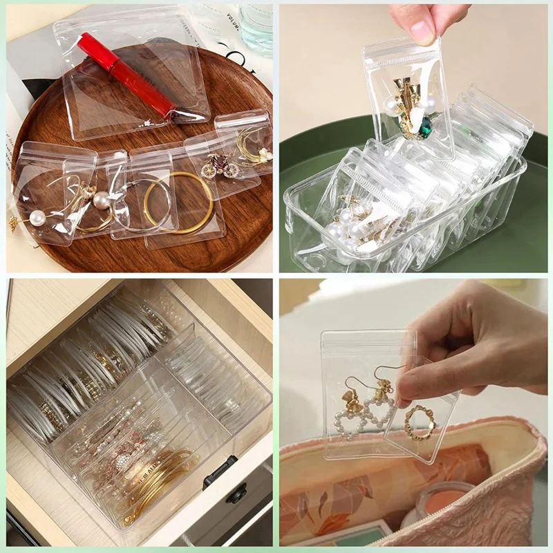 160 Pack PVC Clear Jewelry Anti Oxidation Zipper Bag Antitarnish Plastic Bags For Packaging Jewelry Rings Earrings