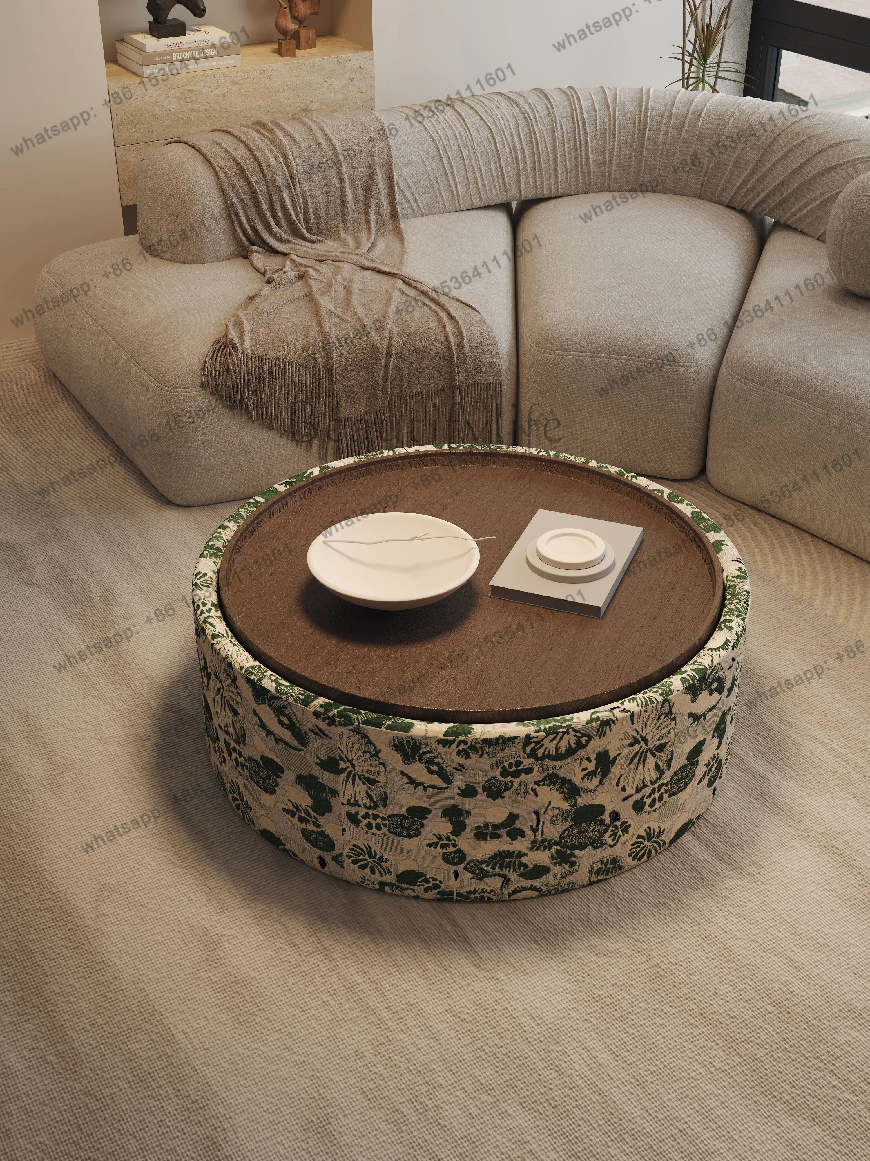 

Living room household light luxury high-end small apartment round coffee table table