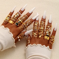69 PCS Vintage Heart Snake Butterfly Rings Set for Women Metal Gold Plated Geometric Hollow Finger Ring Jewelry Gift 2024 New