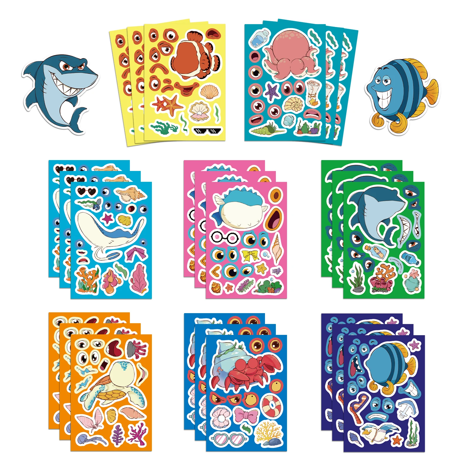 8PCS Cute Fish Face Changing Stickers DIY Account Materials Phone Cases Laptops Suitcases Water Cups Waterproof Sticker