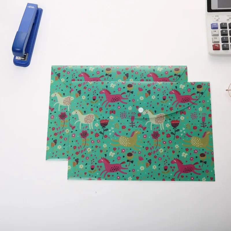 1pc A4 Cute Cartoon Animal Button File Folder PP Waterproof Student Exam Paper Document Organizer School Office Accessories