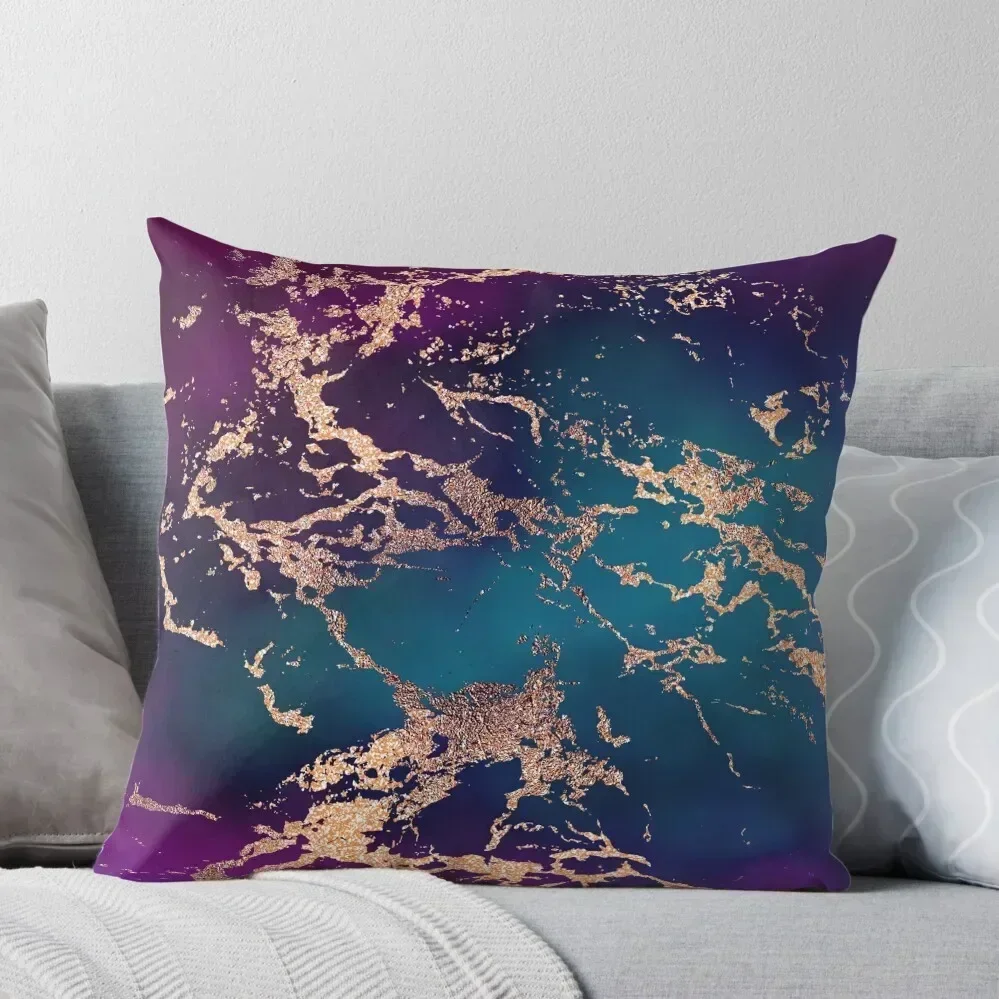 Jewel Tone Rose Gold Marble Turquoise Blue and Purple Throw Pillow Cushions For Sofa bed pillows luxury sofa pillows pillow