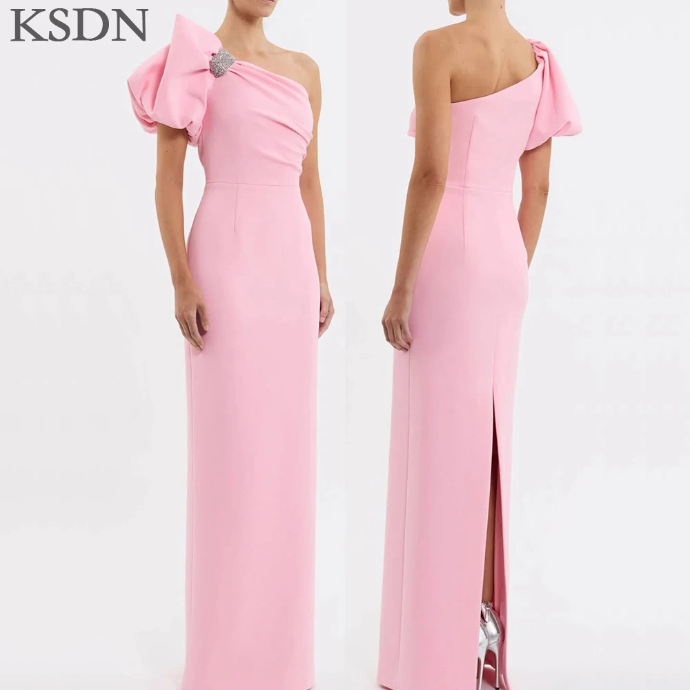 

KSDN Simple Pink Evening Dresses Fashion One-Shoulder Floor Length Back Vent Gowns Customzied High Quality Dress For Women 2025