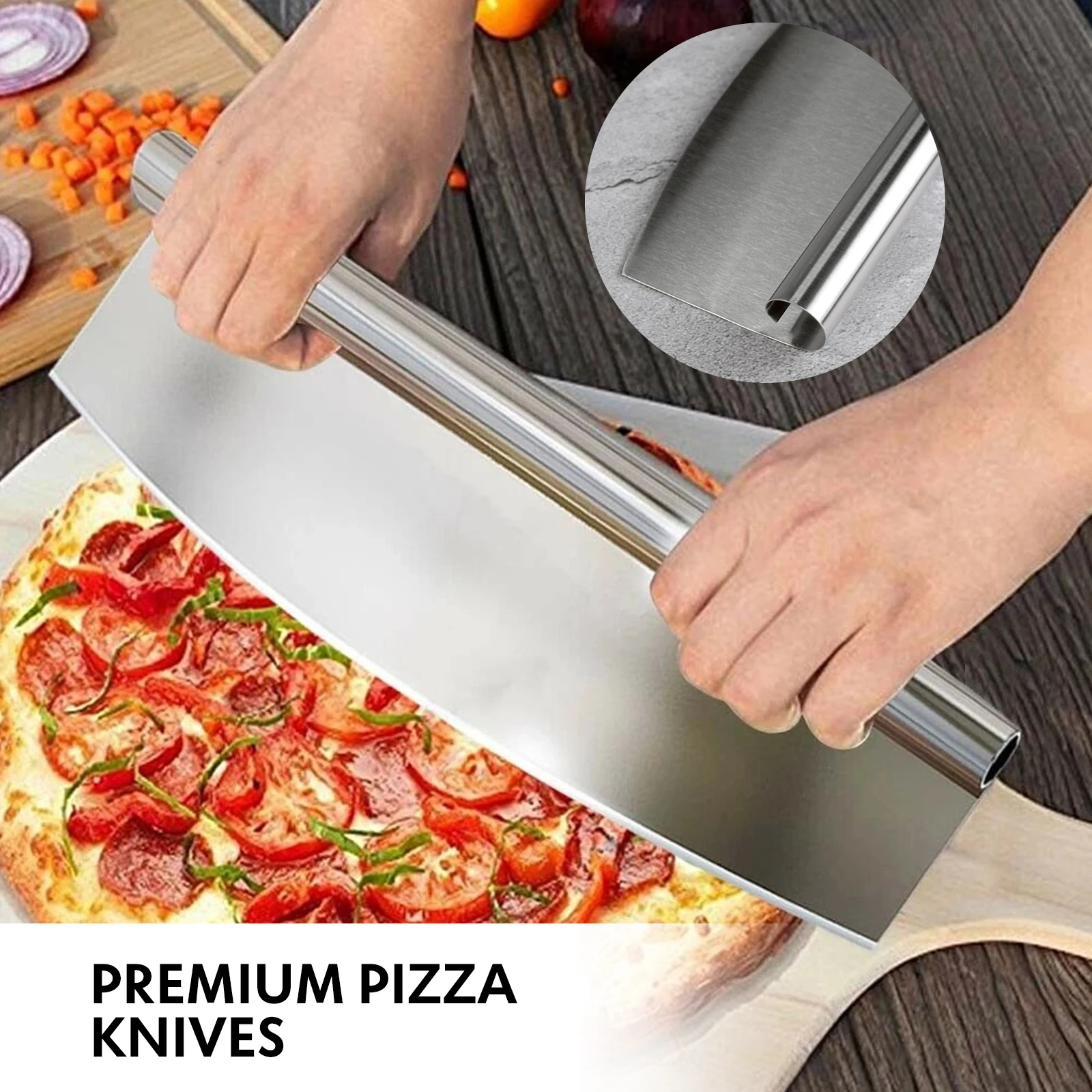 

Multi-Purpose Stainless Steel Pizza Cutter 30cm Commercial Semicircle Shaker Slitting