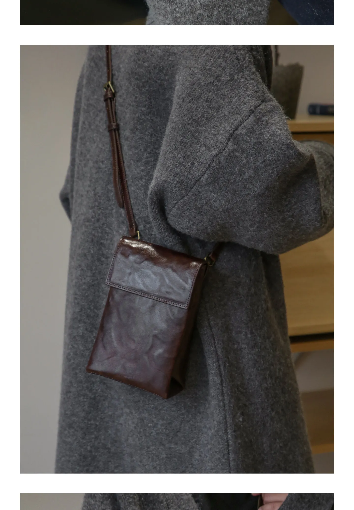 PNDME einfache, hochwertige Damen-Umhängetasche aus Rindsleder der ersten Schicht, kleine Schulter-Crossbody-Tasche für den Alltag im Freien, luxuriöse Handytasche aus echtem Leder – Detail 8