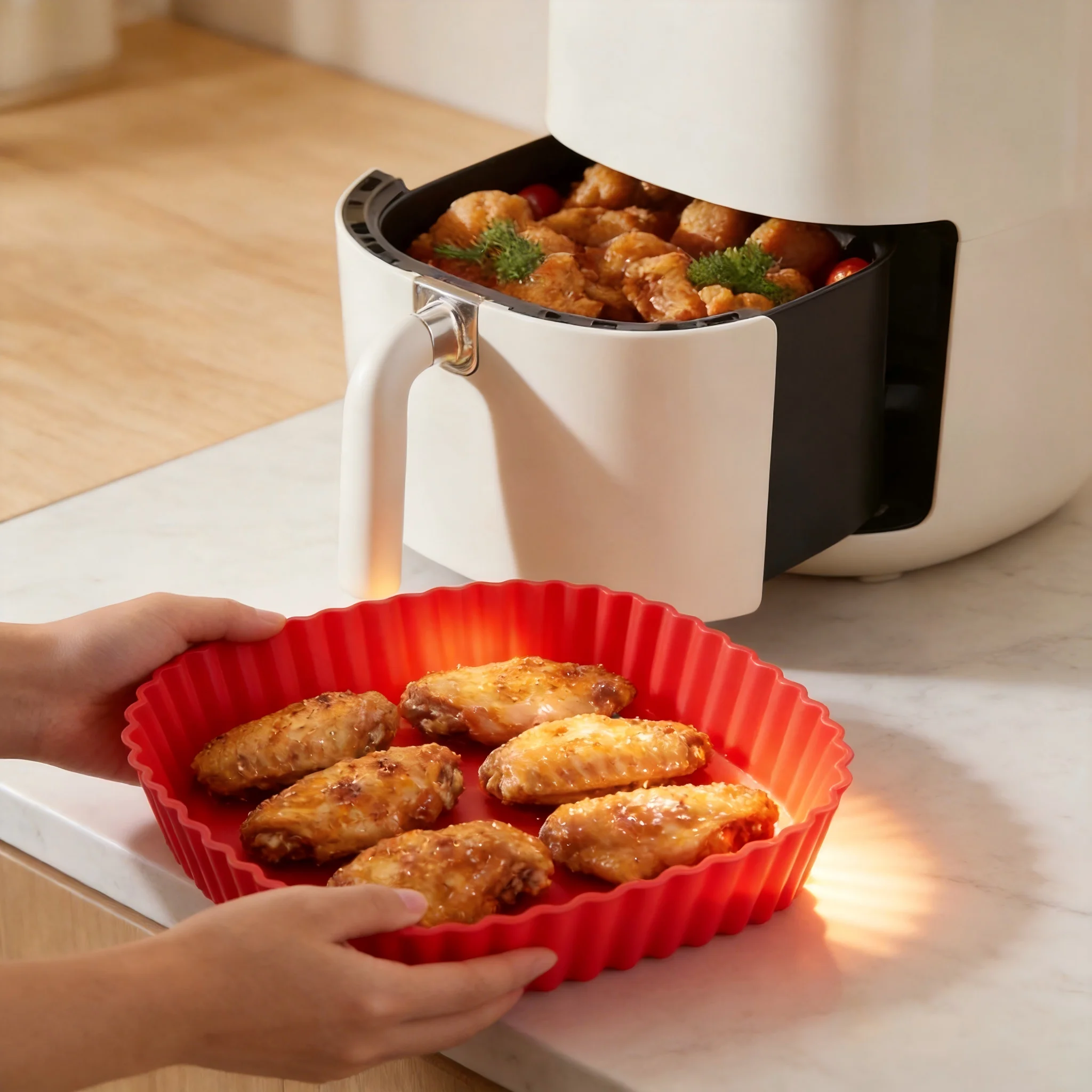 Silicone Air Fryer Pot Tray Food Safe Reusable Square BBQ Barbecue Pad Plate Airfryer Oven Baking Mold Basket Pan for Kitchen image 4