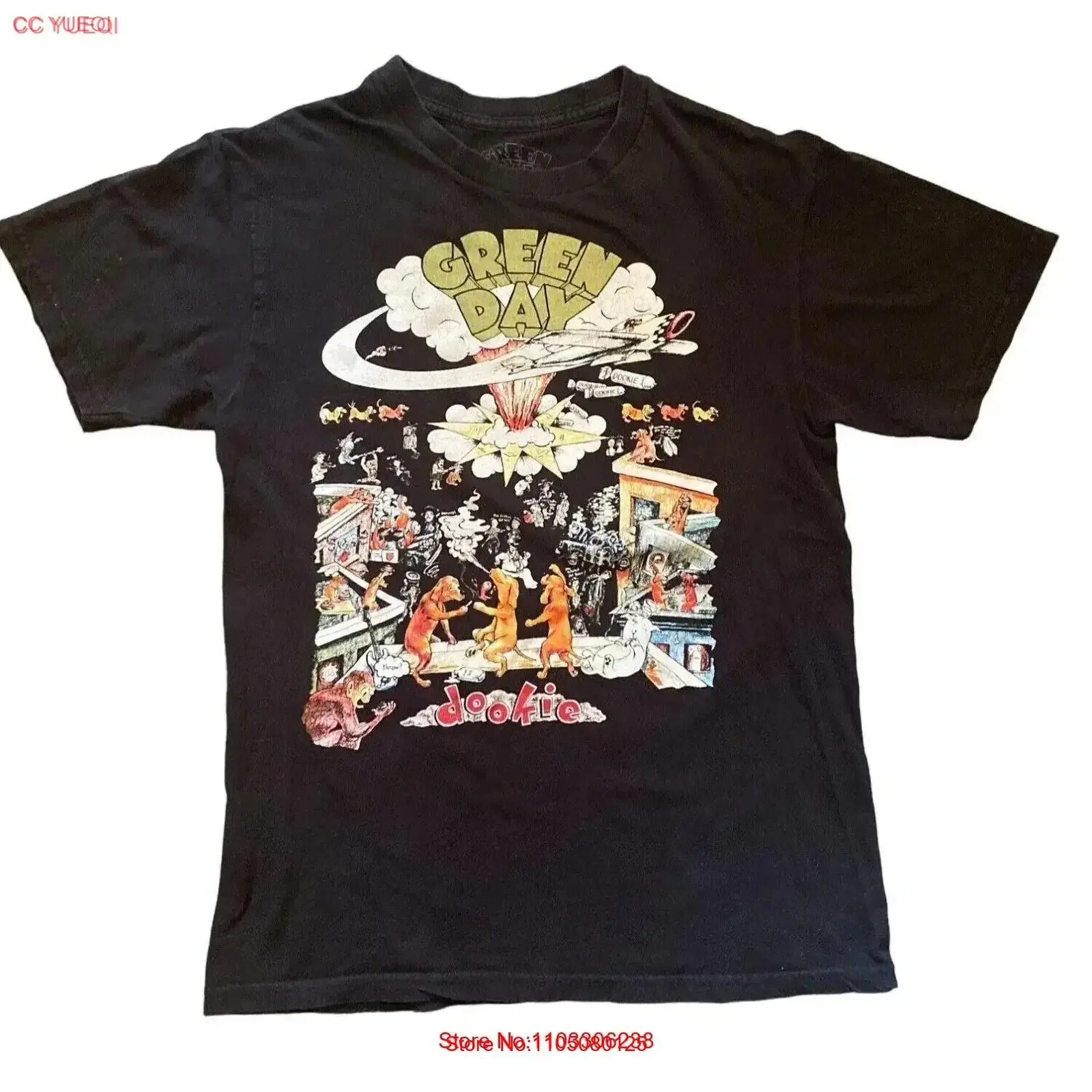 Футболка Greenday Dookie Scene, черная, унисекс, маленькая, винтажная, стираная, дышащая, с графическим рисунком, растянутая, универсальная, слегка уличная одежда