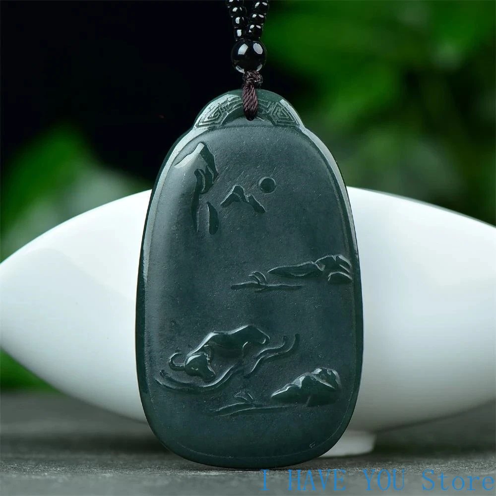 Natural Hetian Green Jade Double-sided Engraving Laozi Landscape Picture Pendant Exquisite High-grade Charm Fashion Fine Jewelry