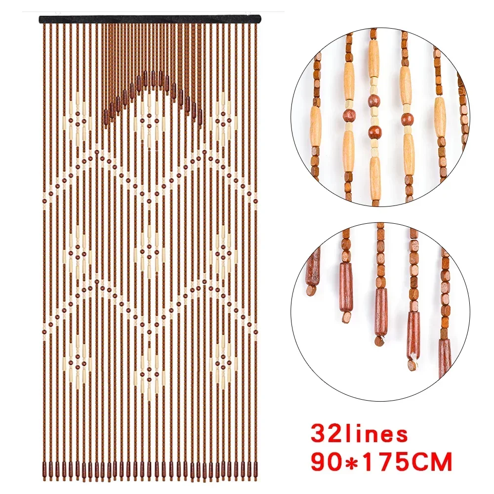 31 Lines Bamboo Beaded Curtain 35 x 69In Natural Hanging Door Room Divider for Porch Doorways Bedroom Living Room