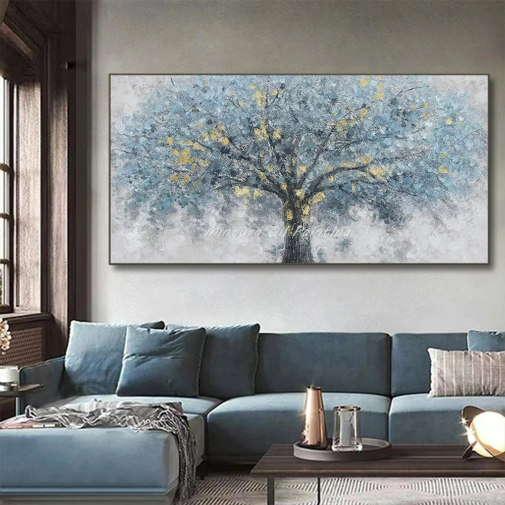 Mintura Handpainted Texture Gold Tree Oil Painting on Canvas Wall Pictures Modern Room Decoration Abstract Art Poster Home Decor