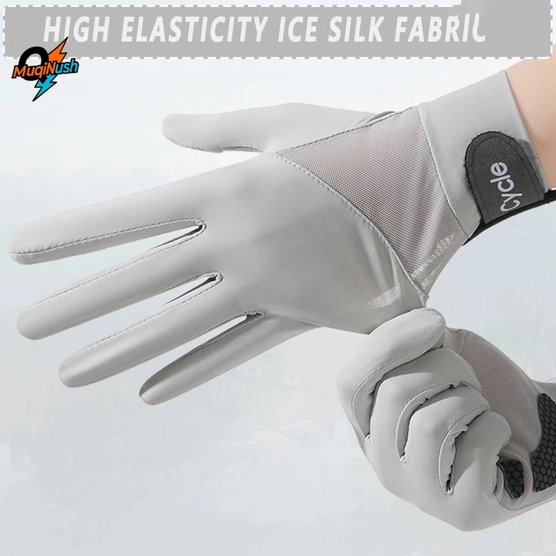 

MuqiNush 1 Pair Sun Protection Fingerless Gloves Summer Silky Cooling Women UV Driving Mittens Nonslip Touchscreen Golf Cycling