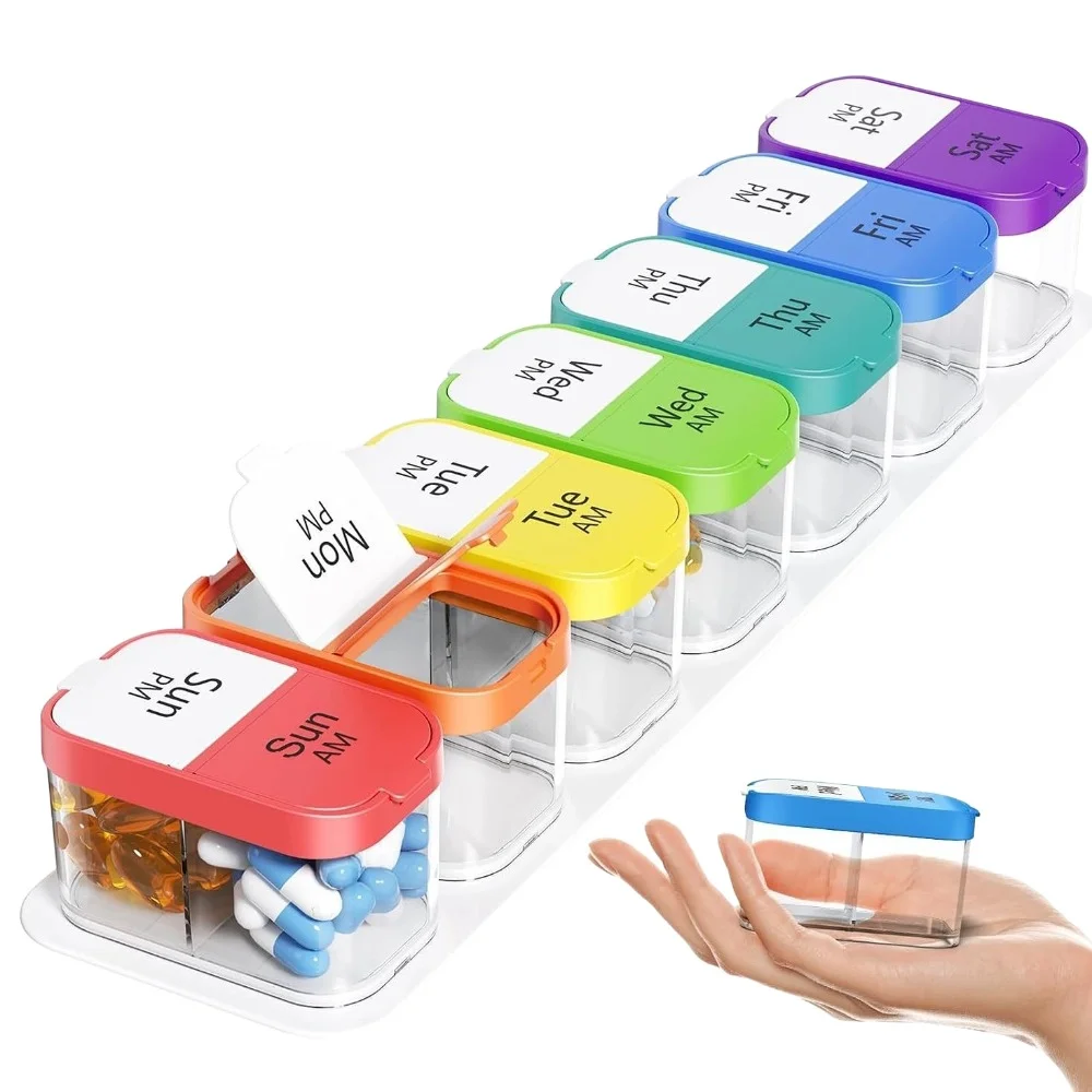 

New Weekly Extra Large Pill Storage Organizer Container Removable Compartments Pill 7 Days 2 Times A Day for Vitamins Fish Oils