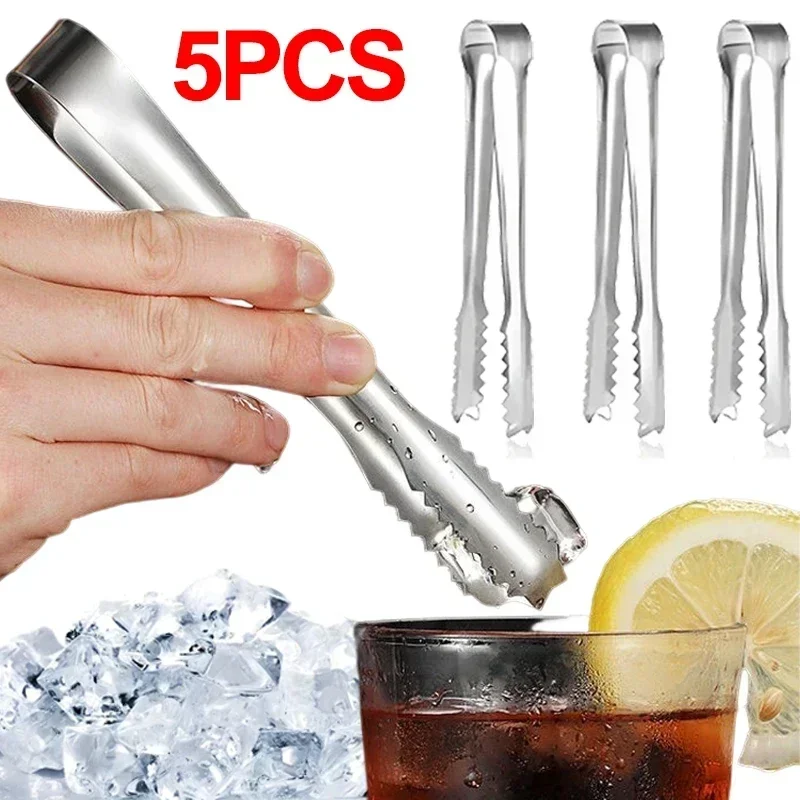 5pcs/Ice Tongs Stainless Steel Tongs Sugar Ice Tongs Sawtooth Food Serving Kitchen Tongs for Serving Restaurant Hotel Ice Bucket