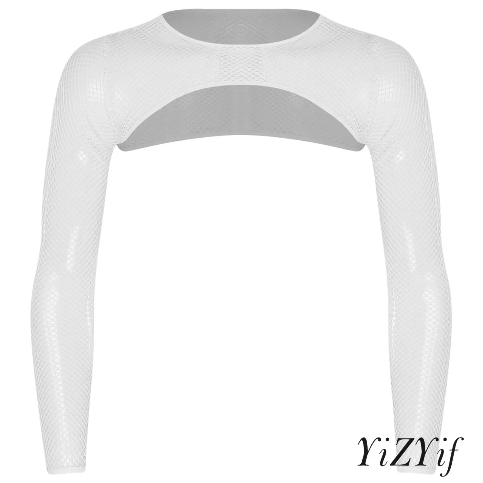 

Mens See Through Fishnet Cropped Top Crew Neck Long Sleeve Shoulder Wrap Shrugs Crop Top Clubwear for Showing Muscle and Body
