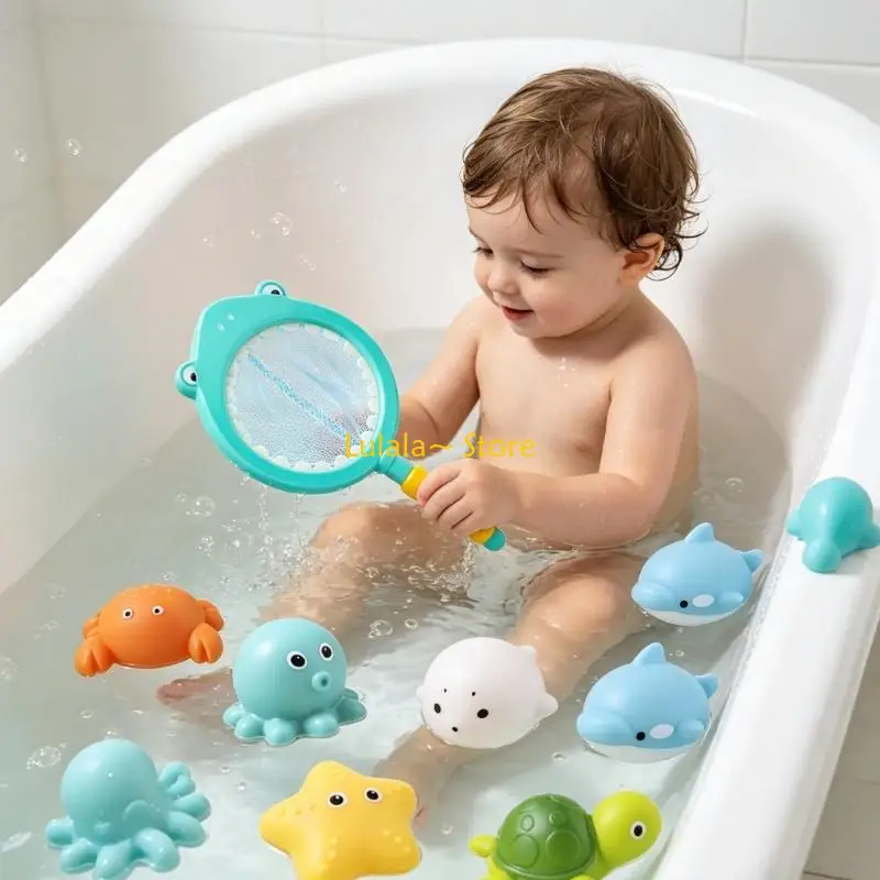 Y4QA Bathtub Water Play Set for Toddler with Fishing Net and Floating Animal Toy