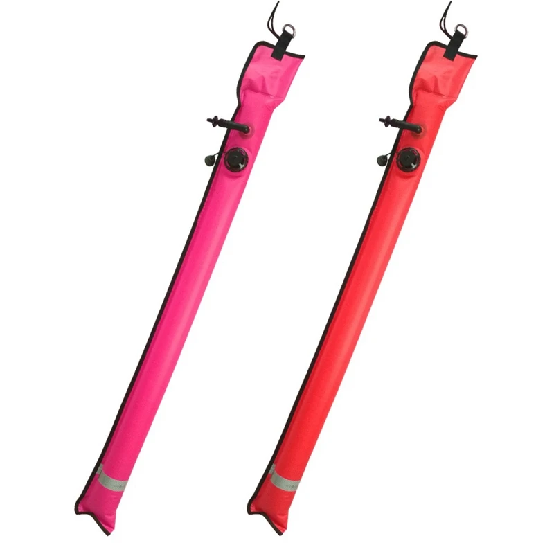 2 Pcs Scuba Diving Inflatable Smb Surface Signal Marker Buoy Visibility Float Signal Tube Sausage-Rose Red & Red