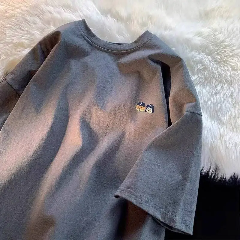 

Свободная хлопковая футболка с коротким рукавом, летняя модная универсальная повседневная модель с круглым вырезом из чистого хлопка для мужчин и женщин