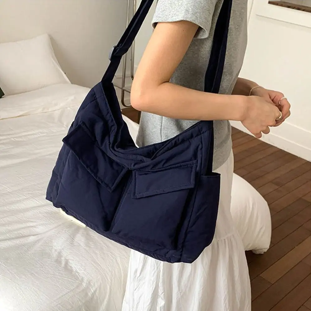 

Simple Chic Slant Cross Tote Bags Leight Weight Nylon Single Shoulder Bag Teenager Commuting Messenger Bags Men Women