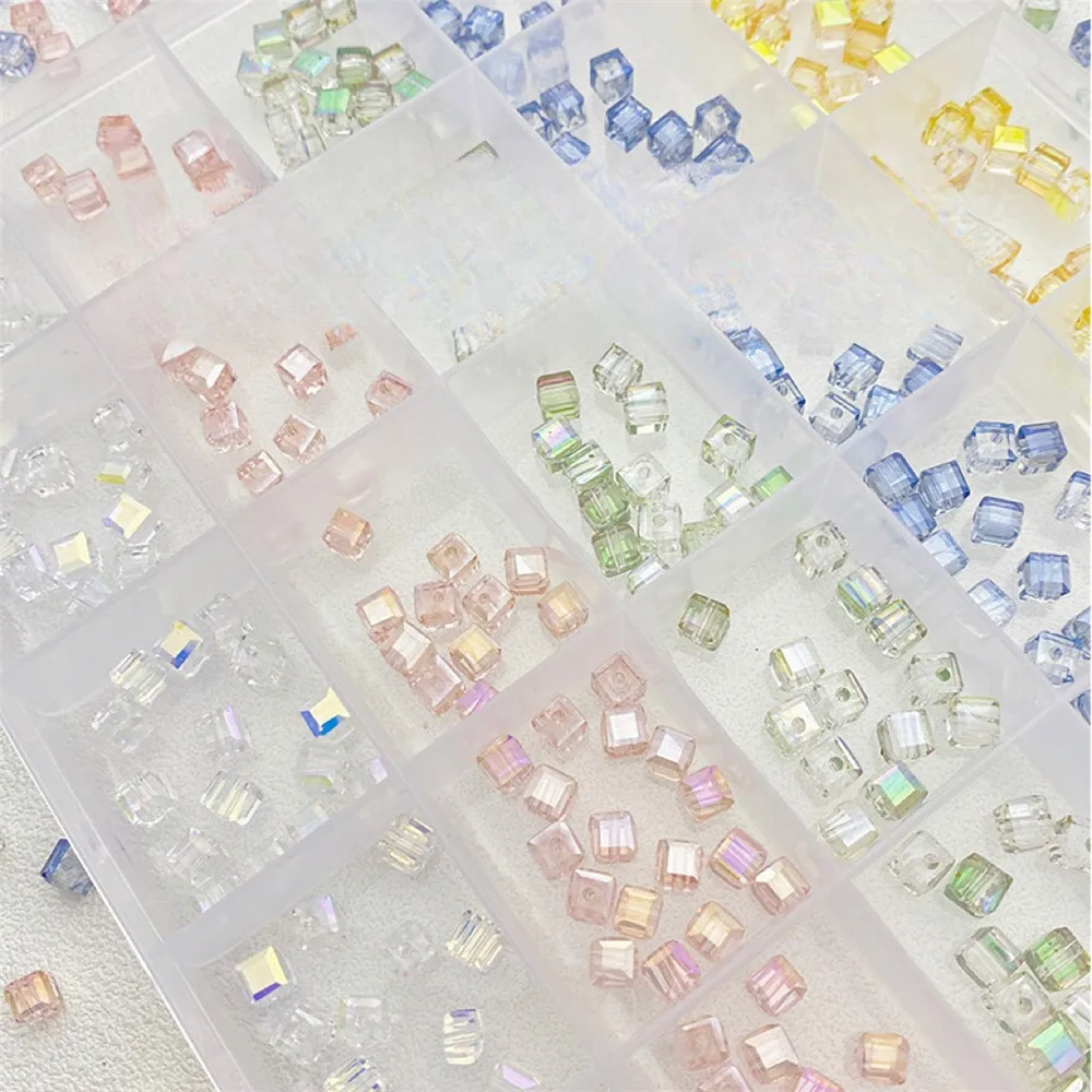 Dazzling Aurora Sugar Glass Crystal Beads Square Loose Beads, Handmade DIY Bracelets Necklace Materials Jewelry Accessories L485