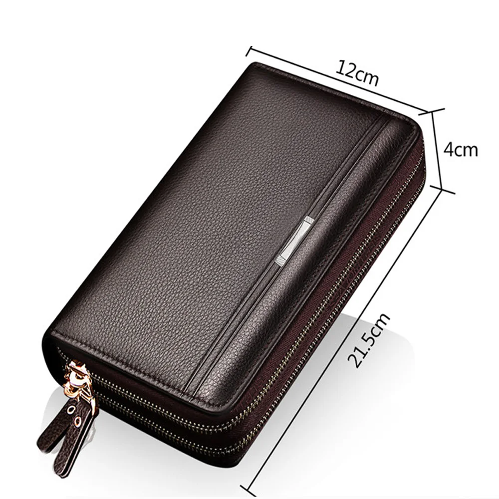 Genuine Leather Long Clutch Wallets for Men Vintage Card Holder Coin Purses Money Clips Phone Pocket Male Name Engrave Wallet