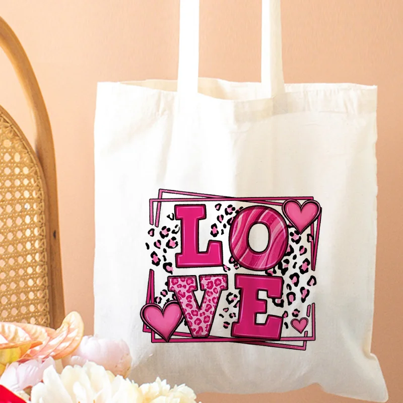 

Love You Tote Bags Valentines Day for Girlfriend Funny Gifts Lover Wife Shopping Ecobag Foldable White Canvas Shoulder Handbag