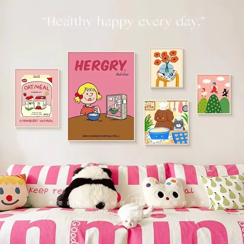 for Fun Cartoon Ins Style Living Room Decorative Painting Set for Sofa Background Wall Hanging Art for Children's Room Wall