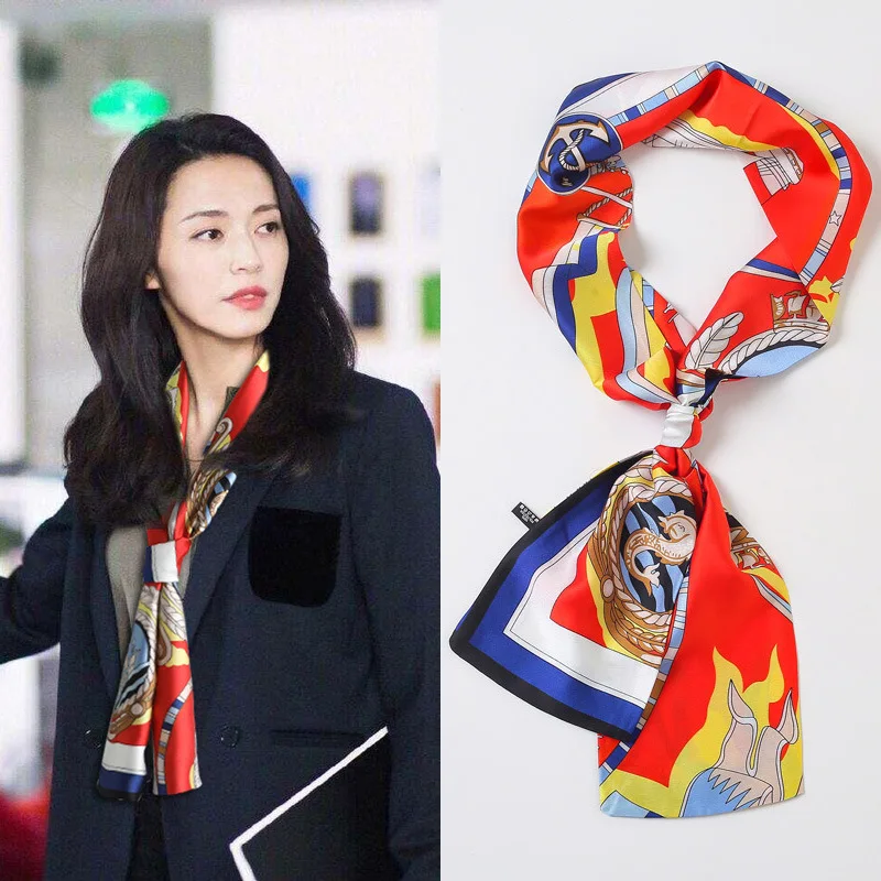 38 colori nuove donne di seta stampato Design sciarpa scialle moda lusso lungo stretto piccole sciarpe di seta signore fascia copricapo regalo