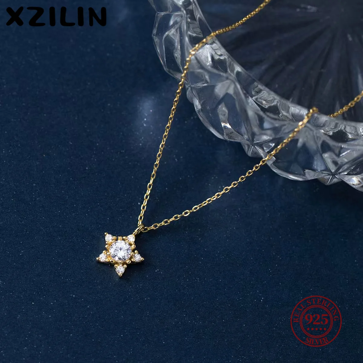 

XZiLin настоящее ожерелье из стерлингового серебра 925 пробы, милая звезда, кулон в форме сердца, ожерелье 18 карат для женщин, свадебное эффектное ювелирное изделие