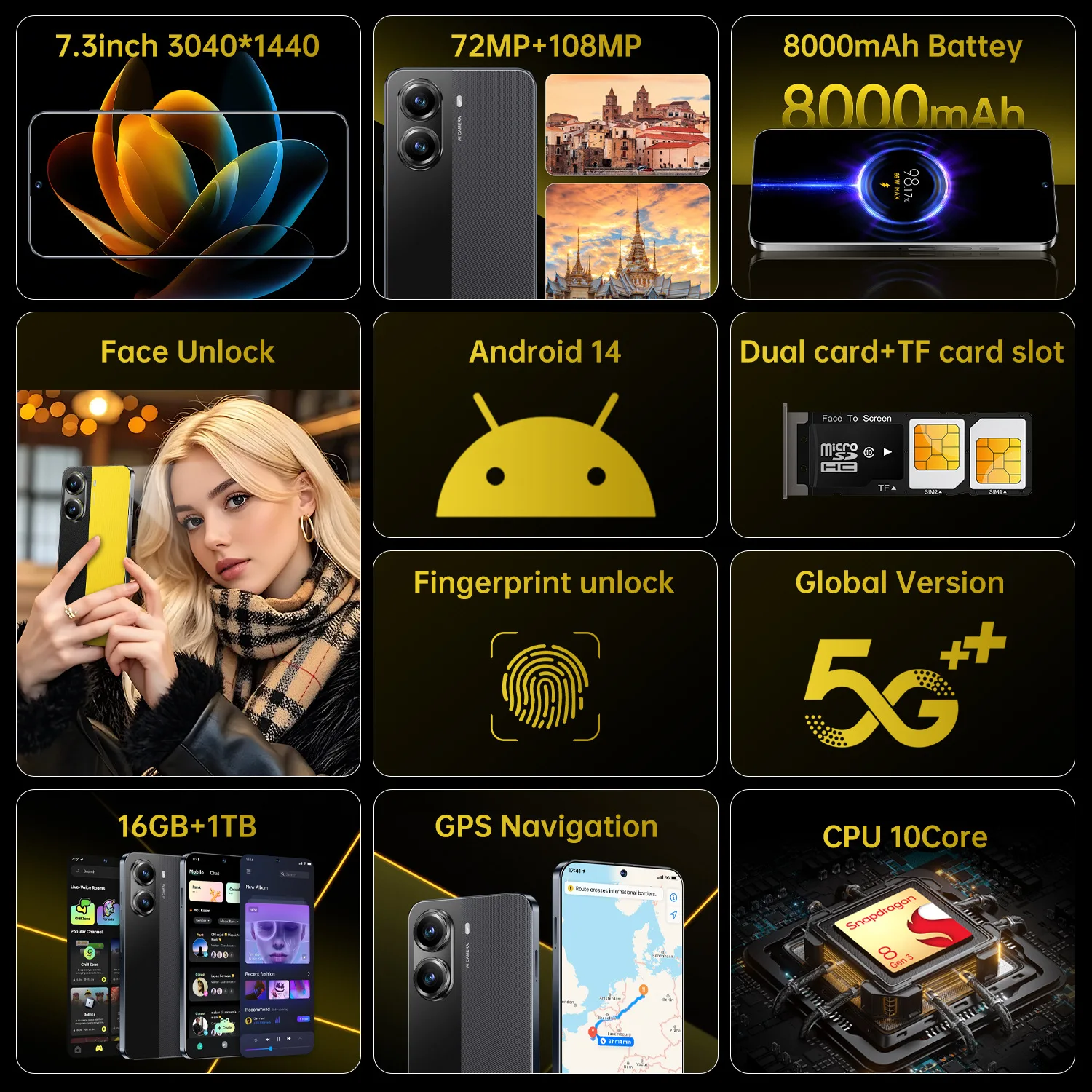 العلامة التجارية الجديدة X7 Pro الهاتف الذكي 5G 7.3HD بطاقة SIM المزدوجة 22G + 2 تيرا بايت هاتف محمول 8000mAh أندرويد الإصدار العالمي الهواتف المحمولة الهواتف المحمولة #3